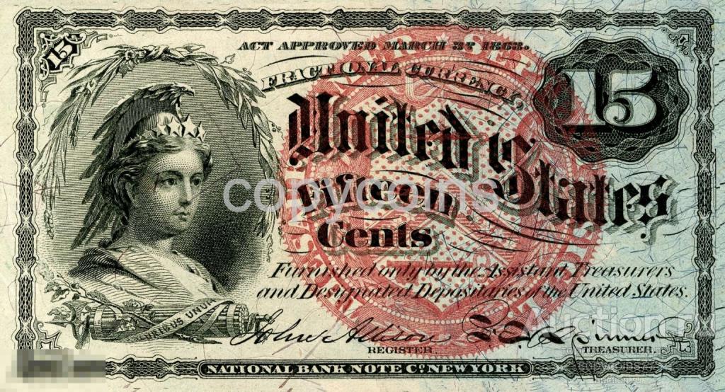 Б1970 15 центов 1863 США 4 выпуск, копия