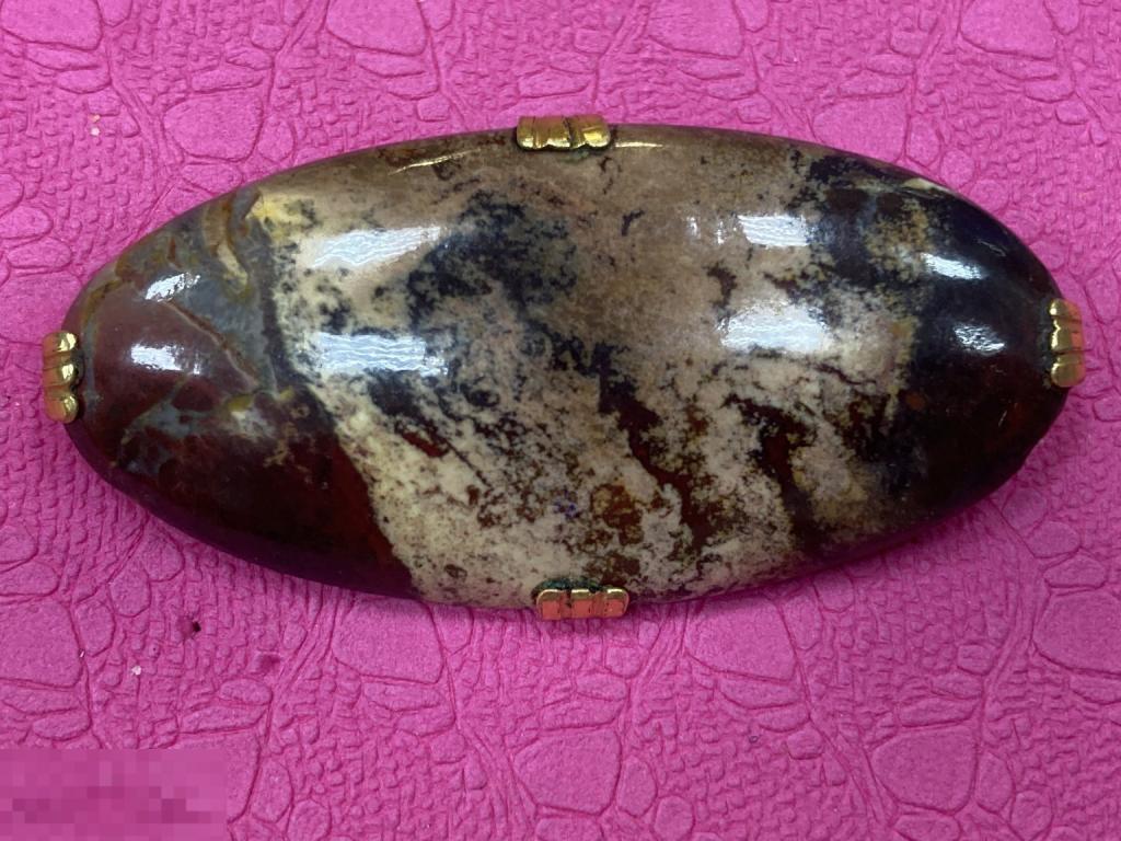 Брошь брошка натуральный камень СССР позолота 4,7х2,3 см