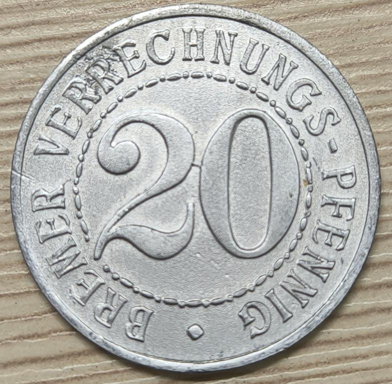 Нотгельд. Германия. г. Бремен (Bremen) 20 пфеннигов 1924 г. ОРИГИНАЛ!! aUNC