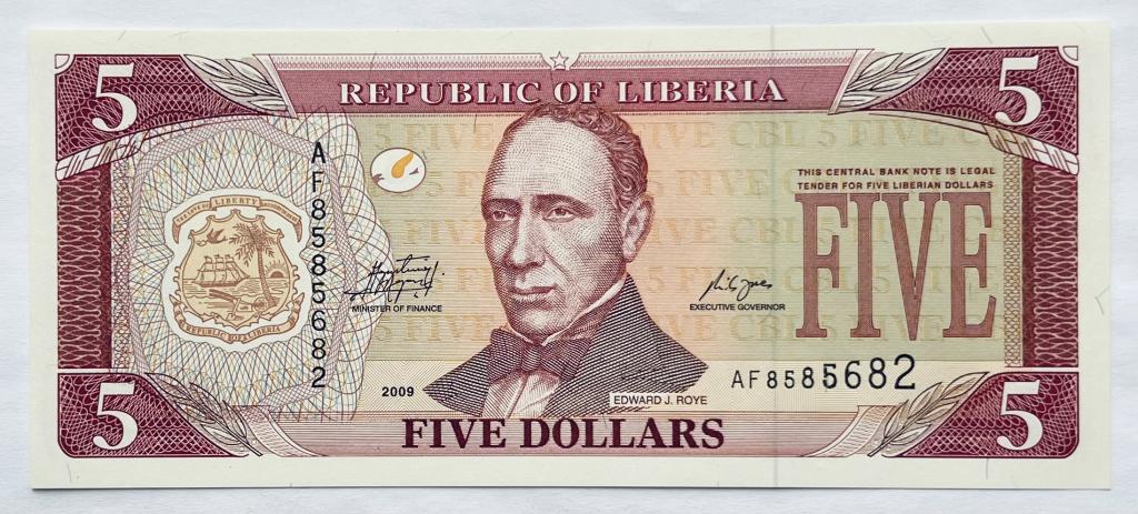 ЛИБЕРИЯ 5 ДОЛЛАРОВ 2009 ГОД UNC
