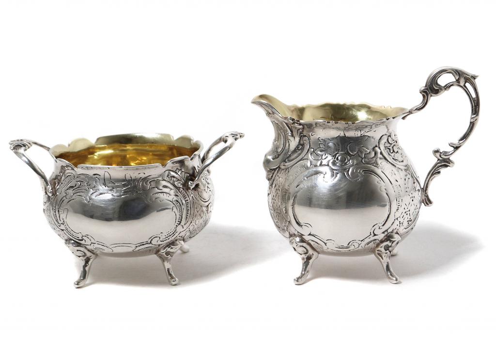 Серебряные сахарница и молочник. Швеция, 1977 год.