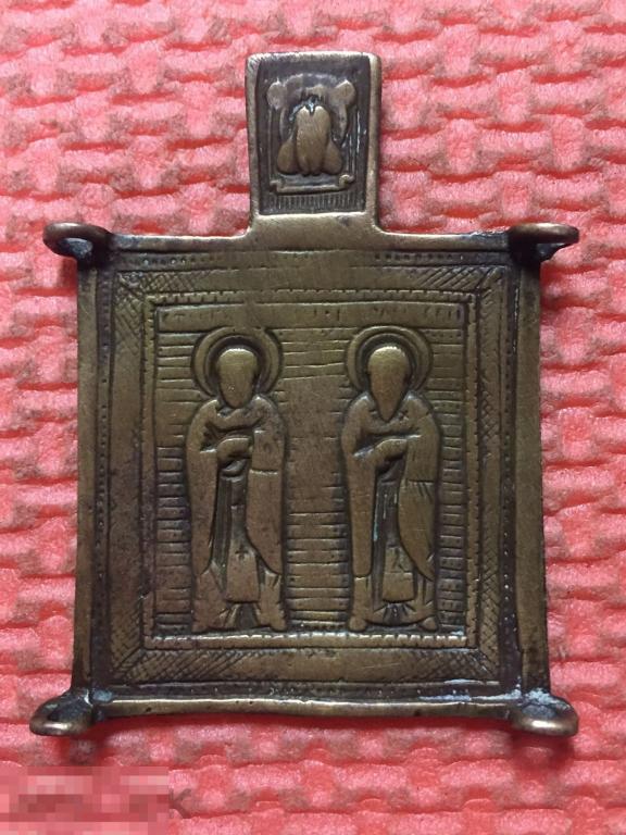 РЕДКИЙ Средник складня СВЯТИТЕЛИ ВЛАСИЙ И АФАНАСИЙ Оригинал 65х55 мм