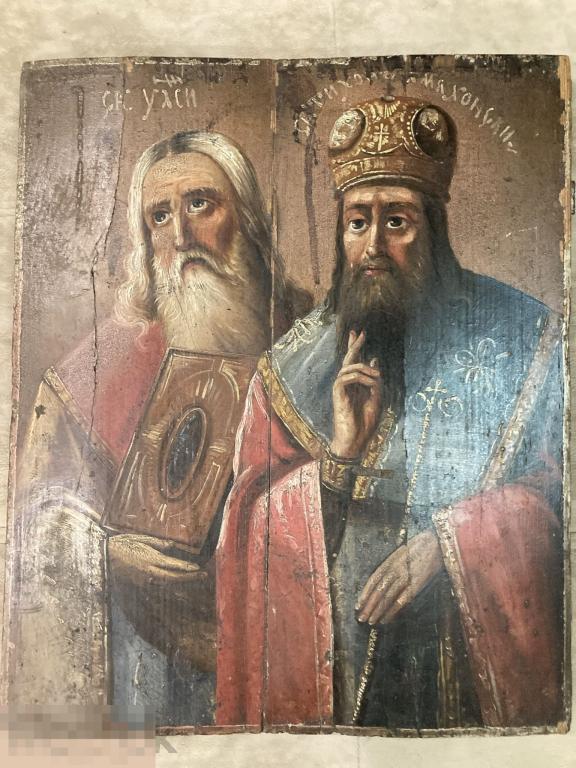 Икона Святитель епископ Власий Севастийский и Тихон Амафунтский 19 век 525х435 мм