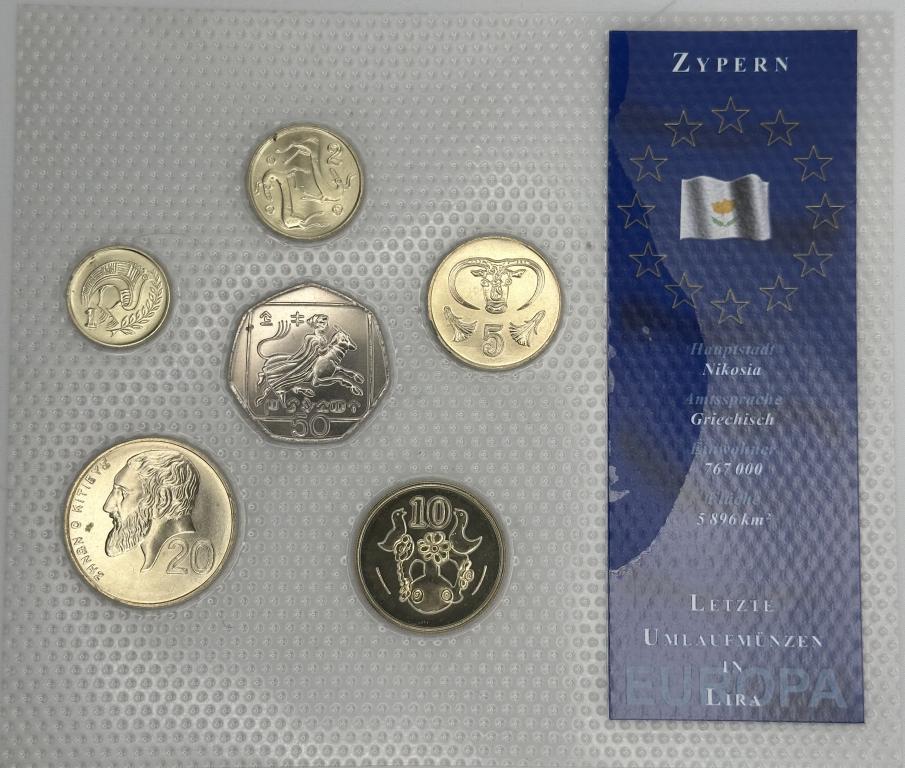 КМС Кипр 2001 последние монеты в обращении в лирах в отличном состоянии!