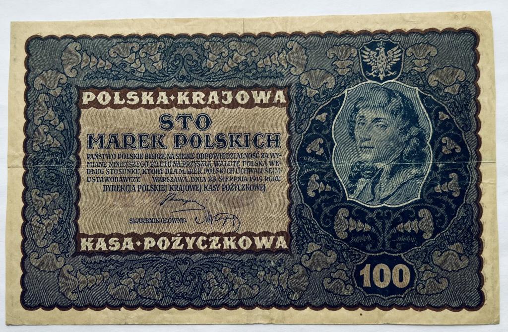 ПОЛЬША 100 МАРОК 1919 ГОД VF