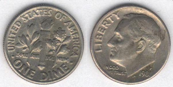 Монета США 10 центов 1981 P г. VF+