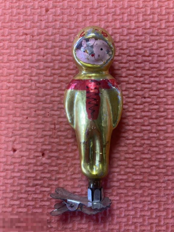 Елочная игрушка прищепка СССР стекло космонавт