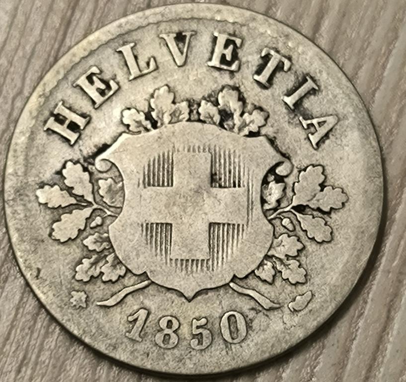 Швейцария 10 раппенов 1850 г. BB. Серебро. Оригинал!! VF-