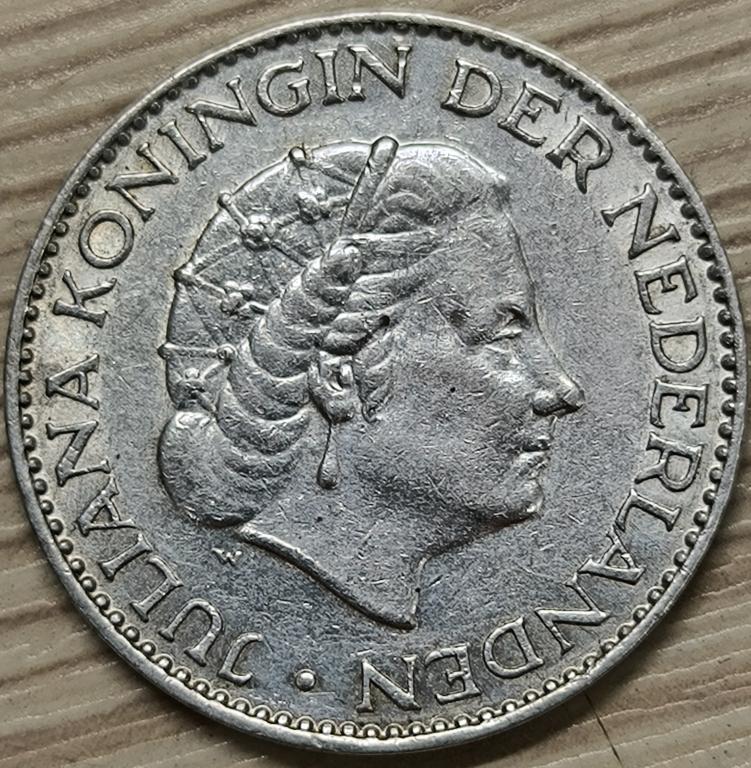 Нидерланды 1 гульден 1955 г. Юлиана. Серебро. XF. Оригинал