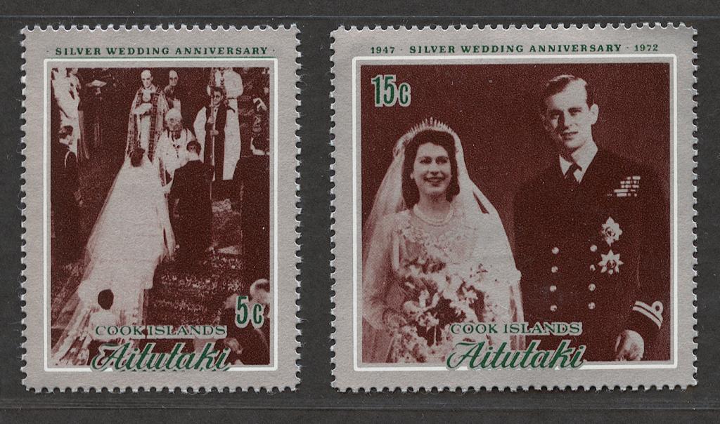 Аитутаки 1972 Mi# 44-45* СЕРЕБРЯННАЯ СВАДЬБА ЕЛИЗАВЕТЫ И ФИЛИППА