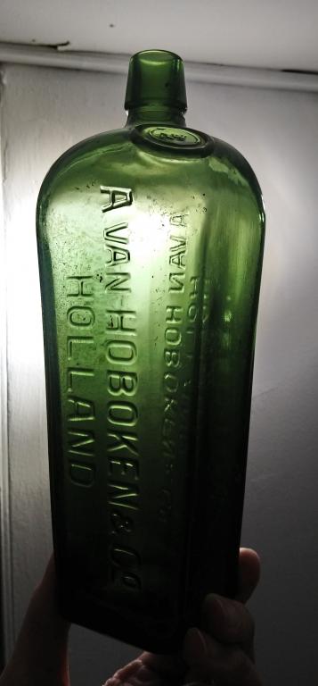 Редкая A. van Hoboken Holland старинная винная бутылка зеленое стекло 1900