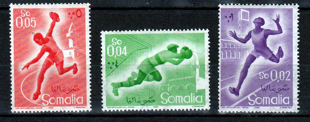 Марки Сомали 1958 г. Спорт MNH ** Футбол Легкая атлетика