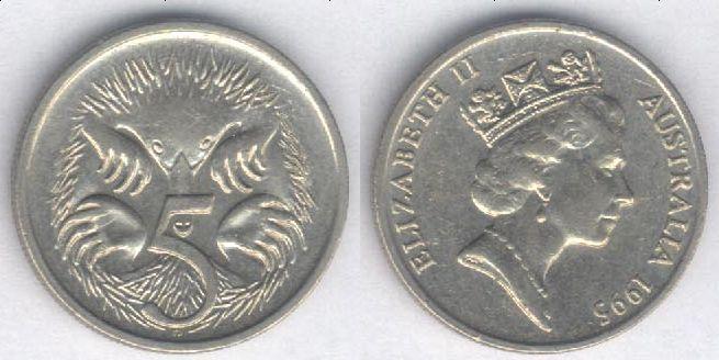 Монета Австралия 5 центов 1995 г. XF