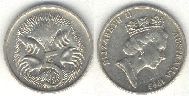 Монета Австралия 5 центов 1993 г. XF