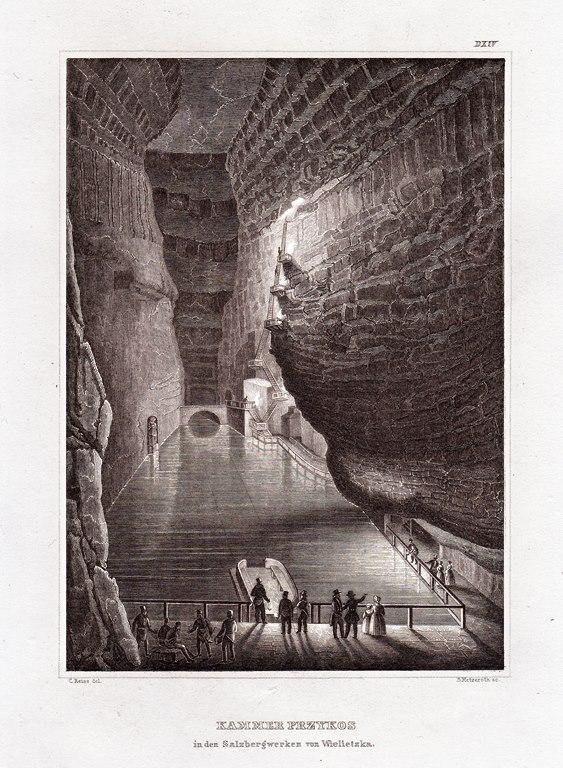 Гравюра Польша Соляная шахта Величка  1842 г....ориг..сост
