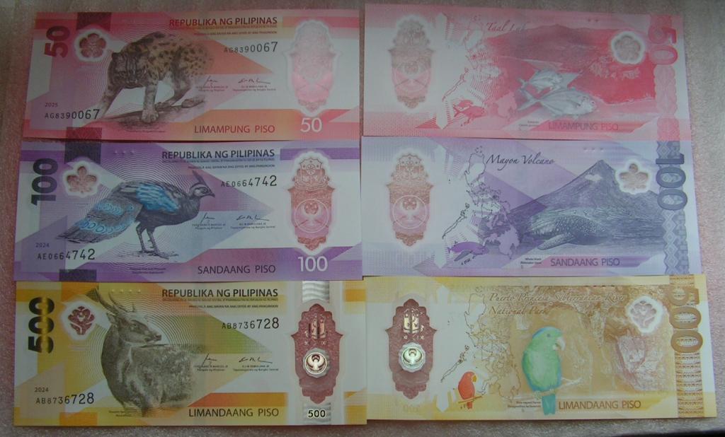 Филиппины набор 50 100 500 песо 2024 P237 238 240 полимер unc