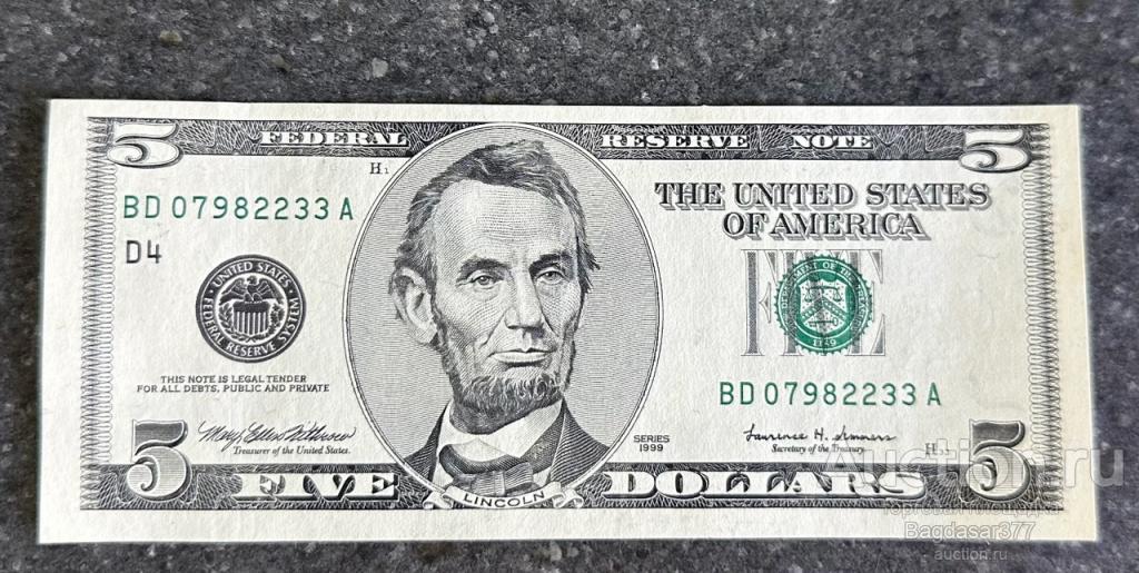 США 5 ДОЛЛАРОВ 1999  4D (КЛИВЛЕНД) БЛОК (BD-A) 'XF' (см.фото)