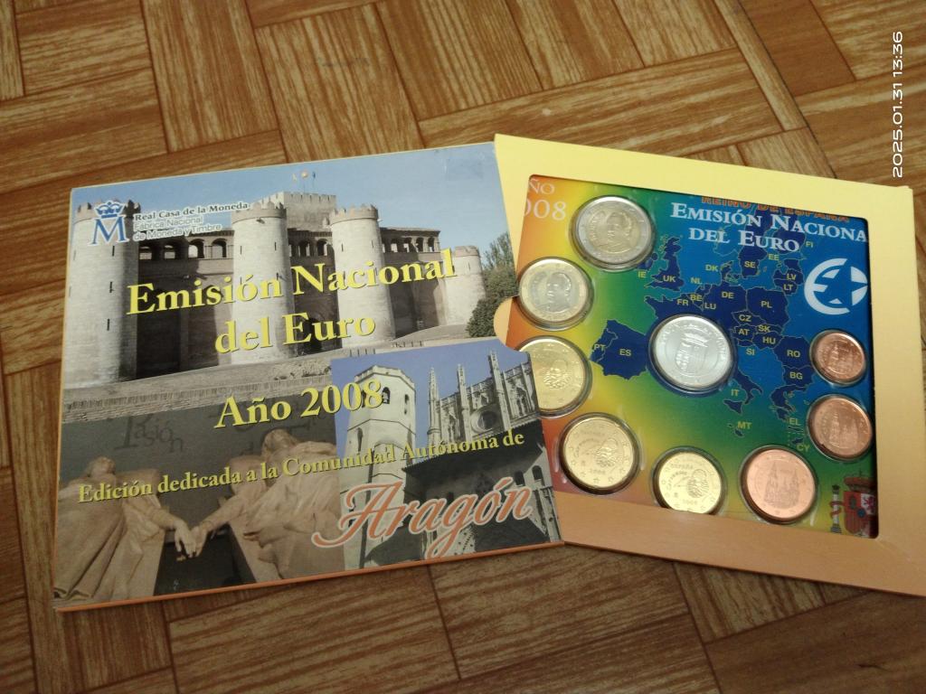Испания 2008 Набор евро монет UNC + жетон Арагон Сарагоса