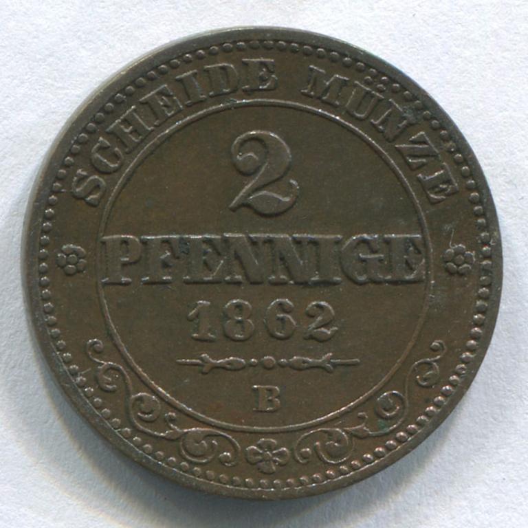 ГЕРМАНИЯ/САКСОНИЯ 2 ПФЕННИГА 1862 GVF