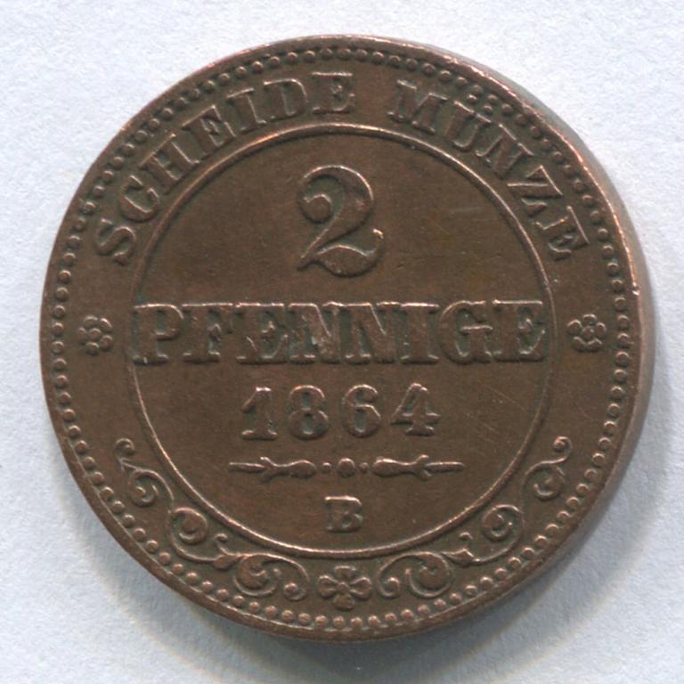 ГЕРМАНИЯ/САКСОНИЯ 2 ПФЕННИГА 1864 VF
