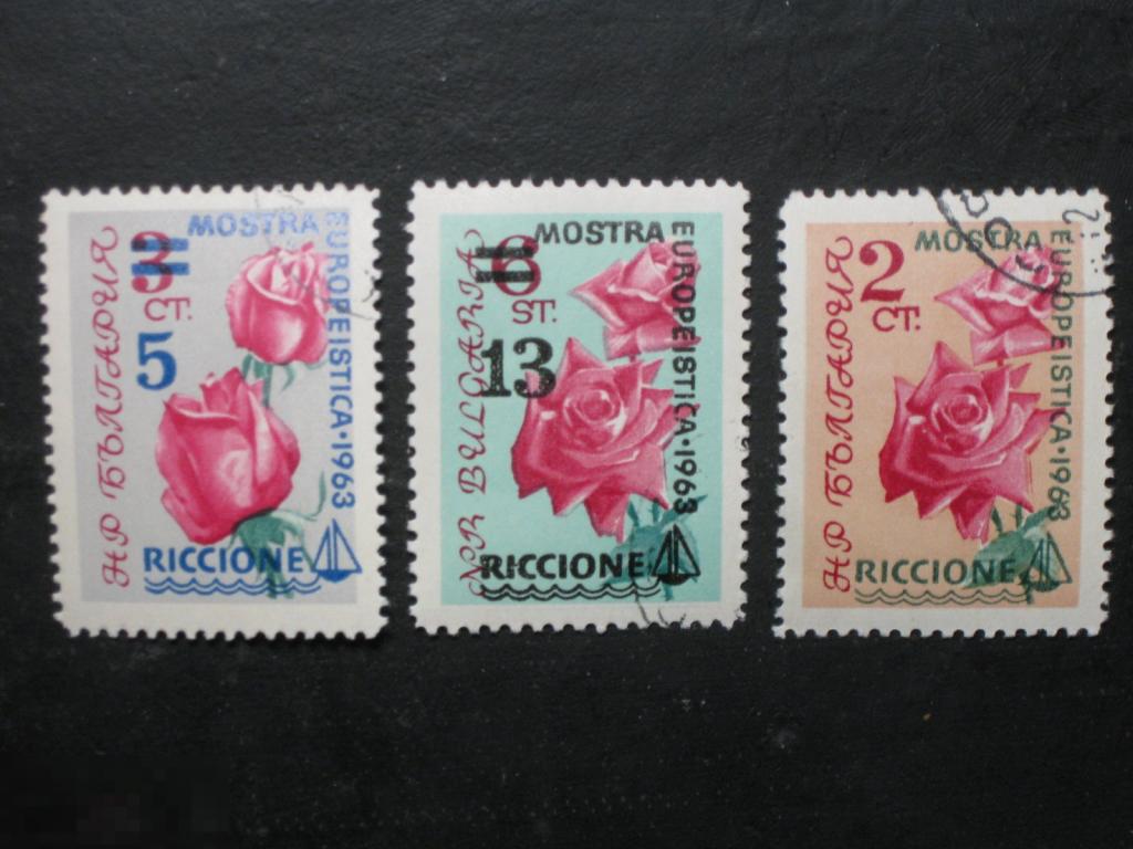 Болгария 1963 Флора Цветы Розы Ярмарка в Риччоне 3 марки полная серия