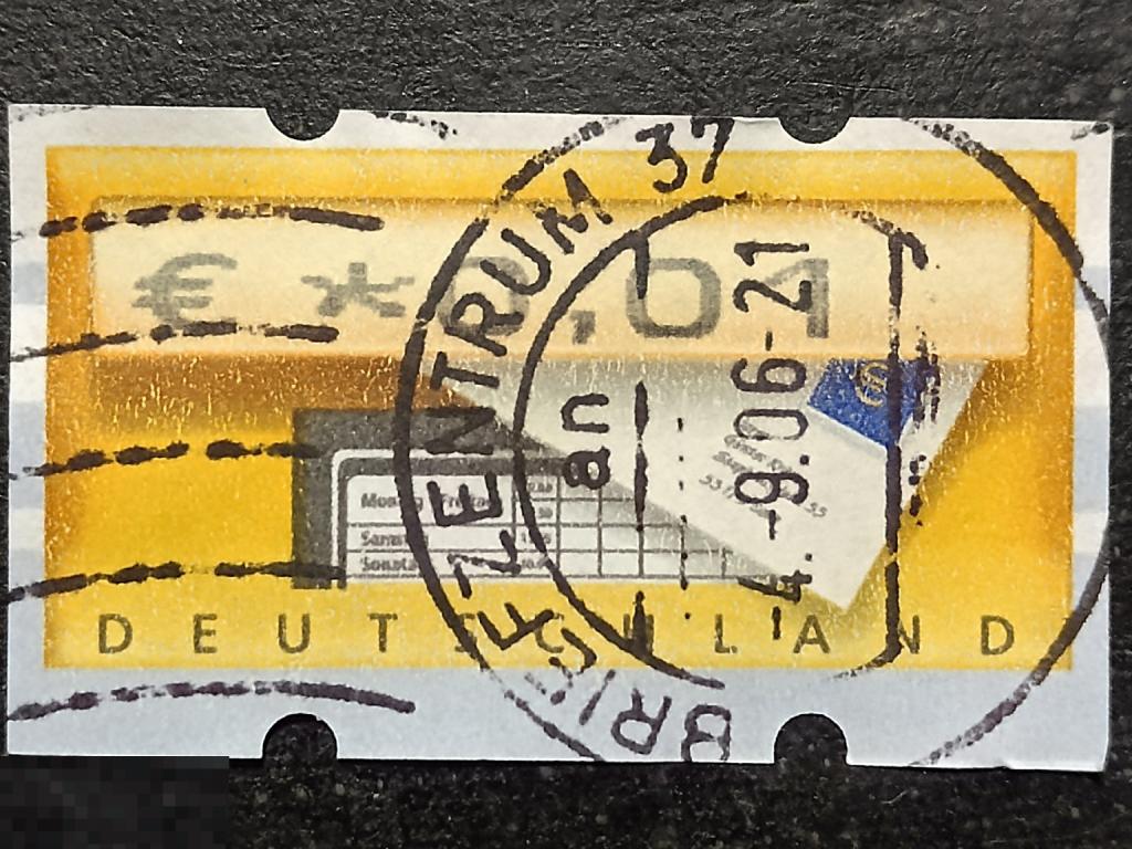 Германия ФРГ 2002 Почтовый ящик Письмо марка банкомата АТМ 0.01