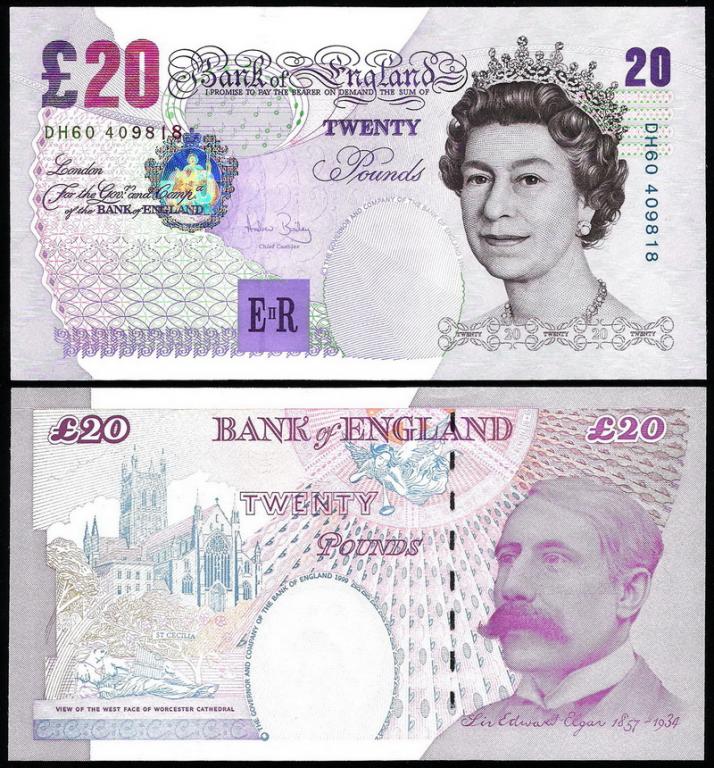 Великобритания 20 фунтов 1999 год. UNC