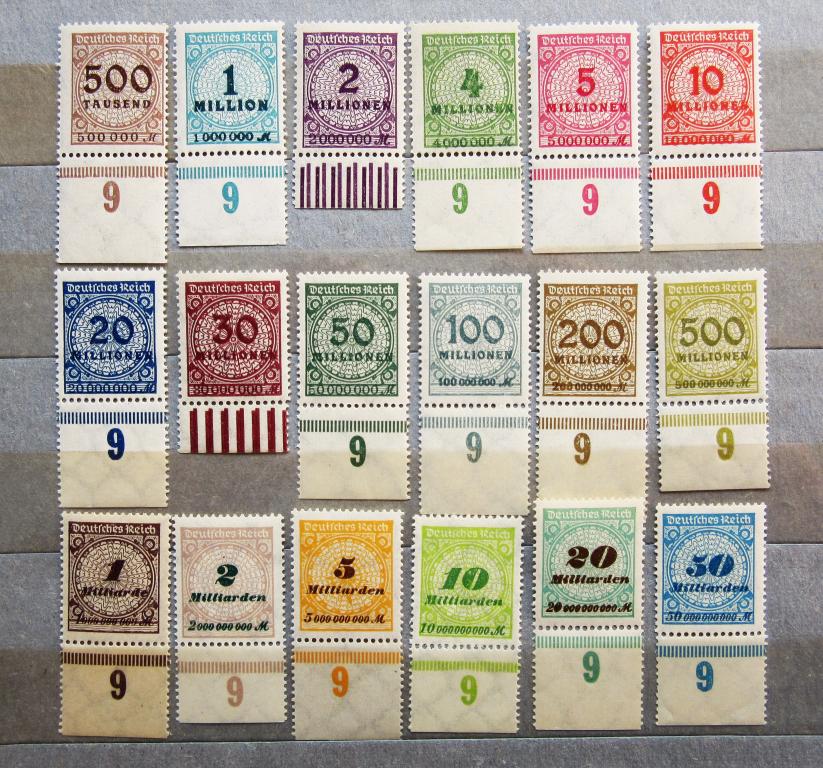 Германия Рейх 1923 г. Веймар Стандарт Инфляция 18 мар. полная серия, поля, чист.** MNH OG