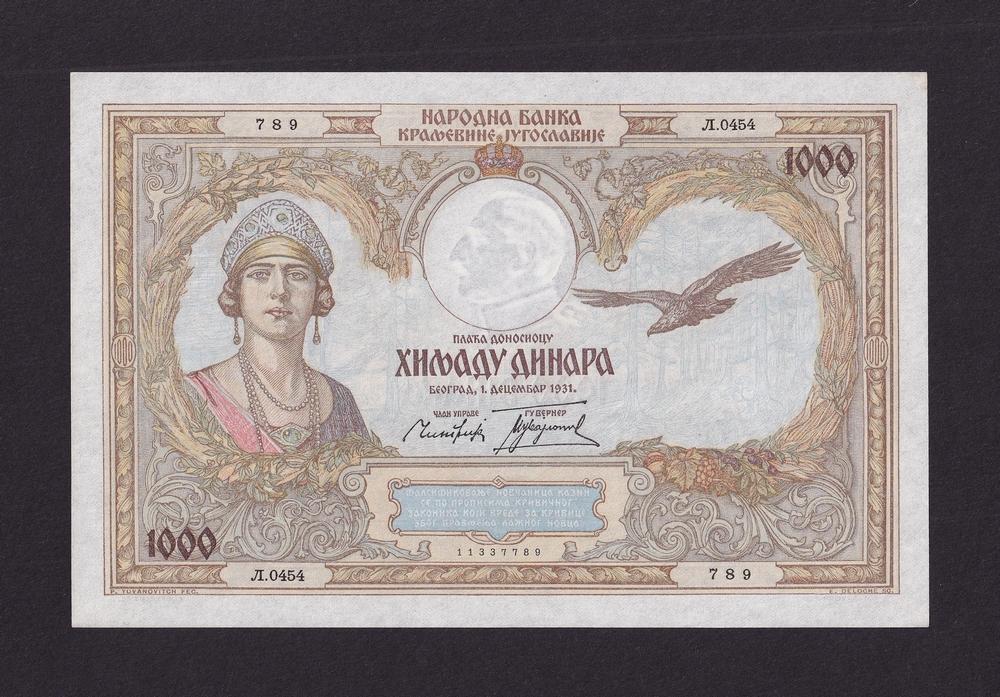 Югославия 1931г 1000 Динар UNC (Pick 29) 789