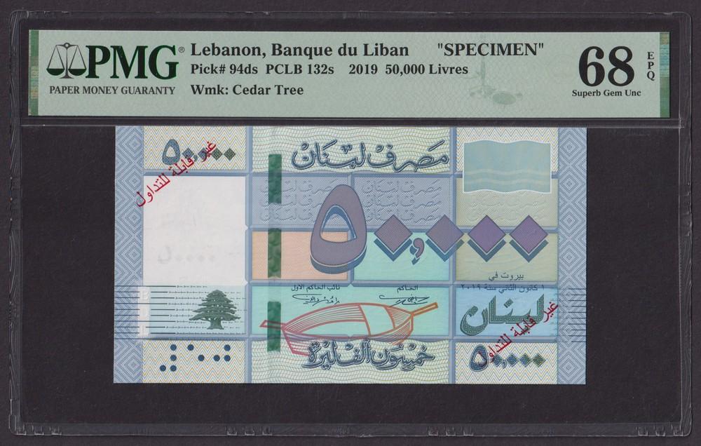 Ливан 2019г 50000 Ливров UNC (Pick 132as) слаб PMG-68 EPQ