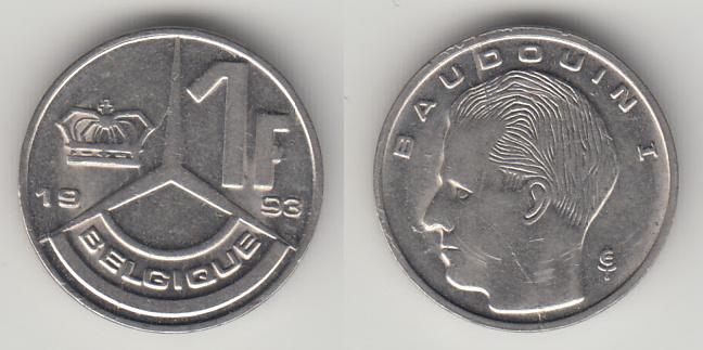 Бельгия 1 франк 1993 Belgique М