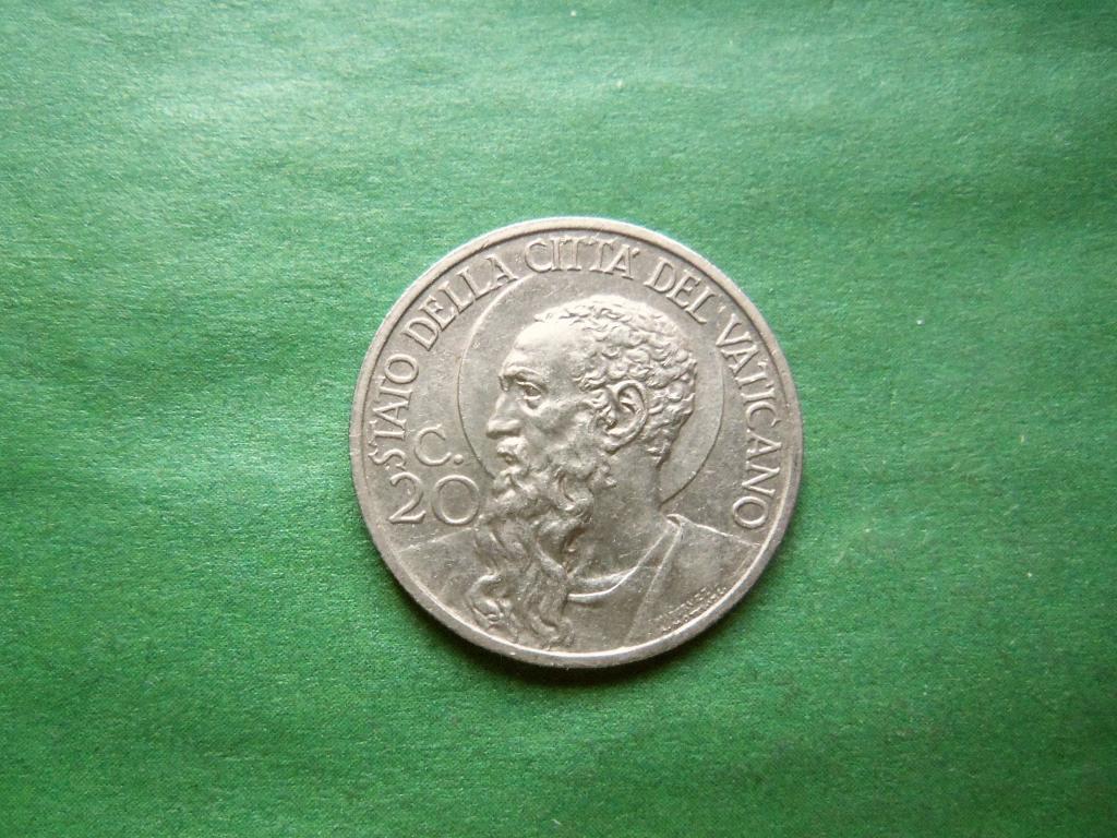 Ватикан 20 чентезими 1933-1934 гг. сохран.