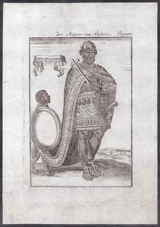 [Африка, Эфиопия] Император Абиссинии. Антикварная гравюра XVII века.
