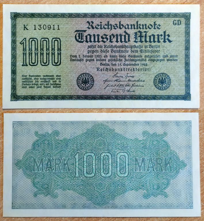 Германия 1000 марок 1923 год.