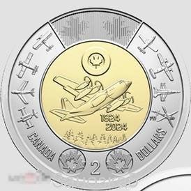 Канада 2 доллара 2024 100 лет ВВС, Авиация, самолёт ПРОСТАЯ UNC