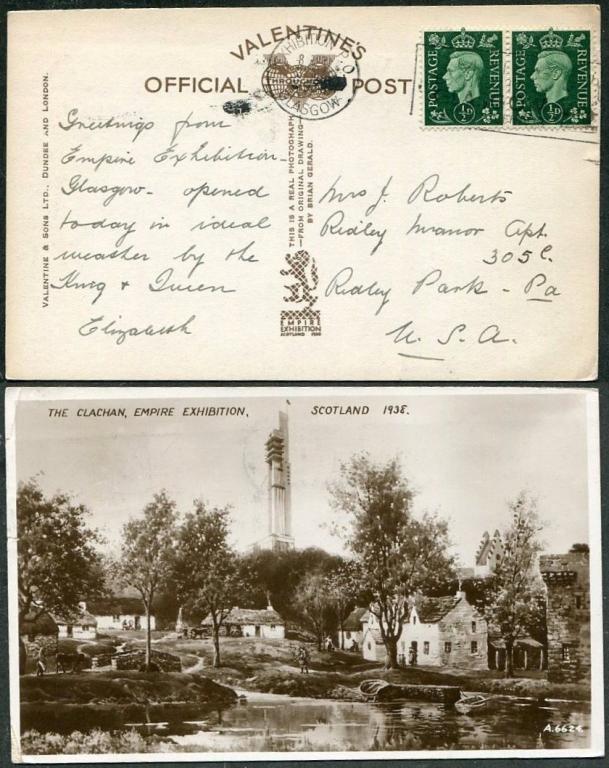 Шотландия 1938 Глазго Имперская выствка GLASGOW слоган СГ КПД открытка (Clachan, Empire Exhibition)