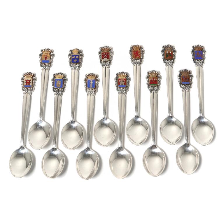 Серебряные сувенирные кофейные ложки, 12 шт. Швеция, 1957 год