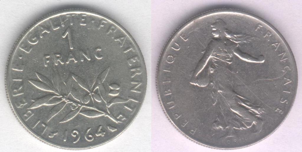 Монета Франция 1 франк 1964 г. VF (1)