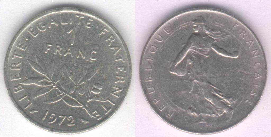 Монета Франция 1 франк 1972 г. VF