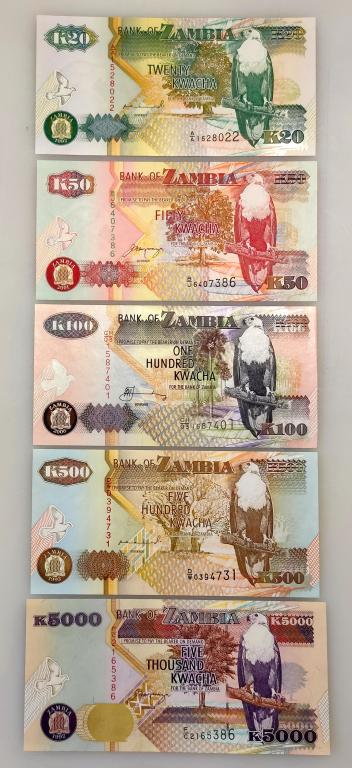 Замбия набор банкнот 1992-2006 год. UNC