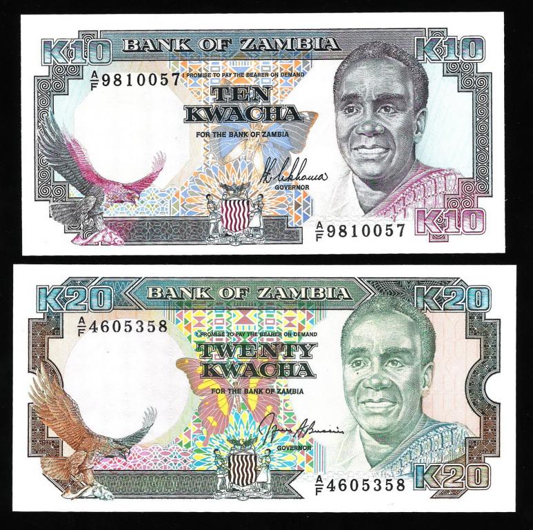 Замбия 10 и 20 квача 1989-91 года. UNC