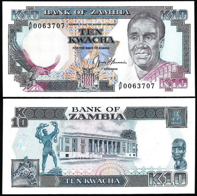 Замбия 10 квача 1989-91 год. UNC
