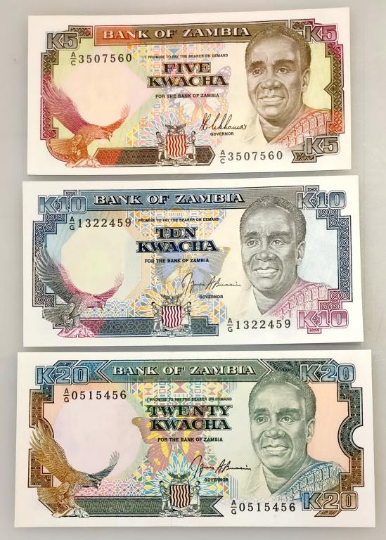 Замбия набор 5 10 20 Квача 1989 год. UNC