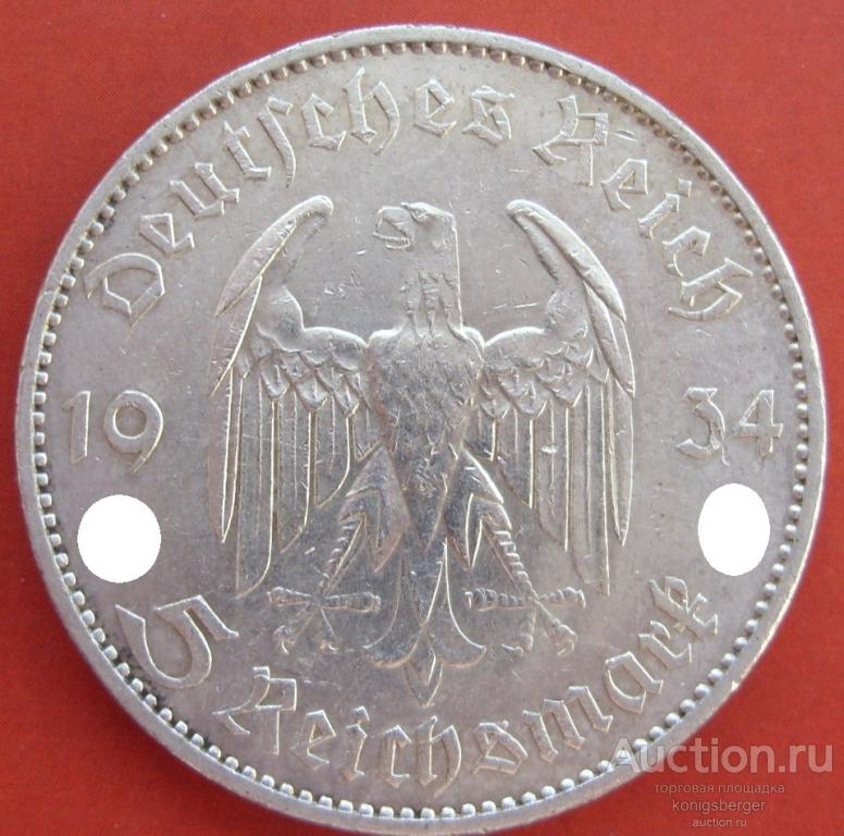 5 марок 1934 A. Кирха с подписью. Германия. Сохран.