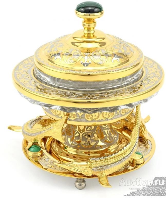 Икорница подарочная СТЕРЛЯДКА со вставками из малахита AZY-116464