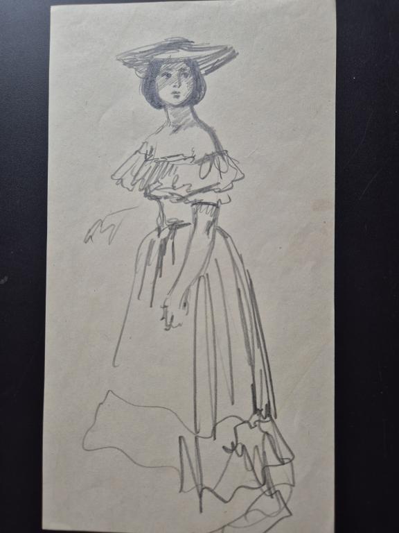 Богаевская О.Б. (1915-2000) Стоящая брюнетка в платье и шляпке