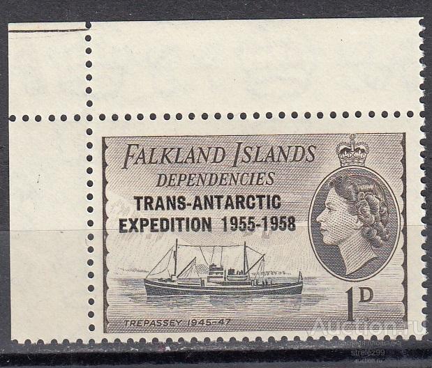 FALKLAND ISLAND ФОЛКЛЕНДЫ    Корабль Надпечатка № 34  1956  Cост** MNH
