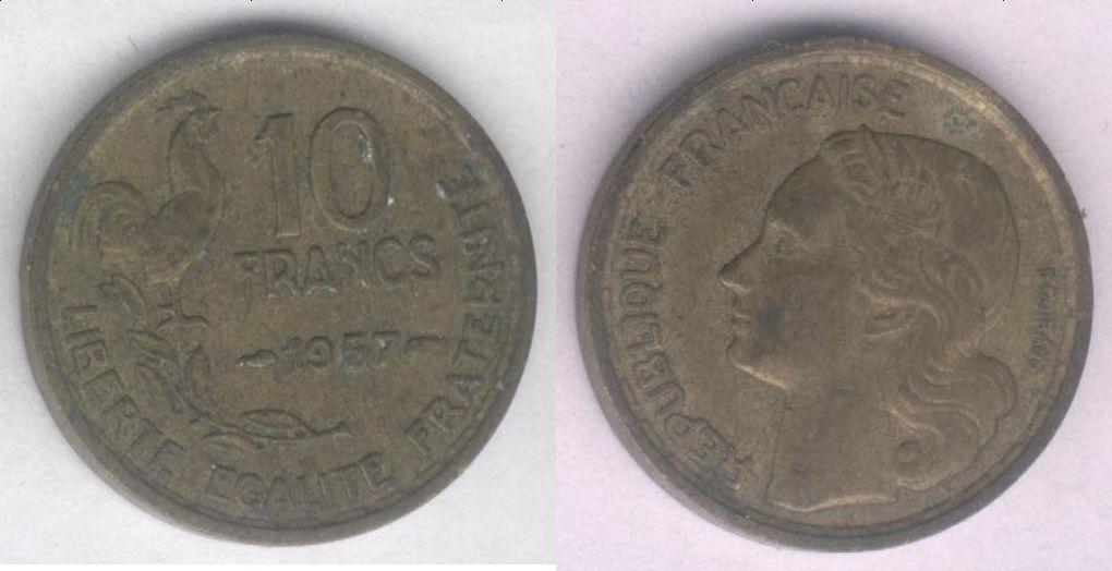 Монета Франция 10 франков 1957 г. VF