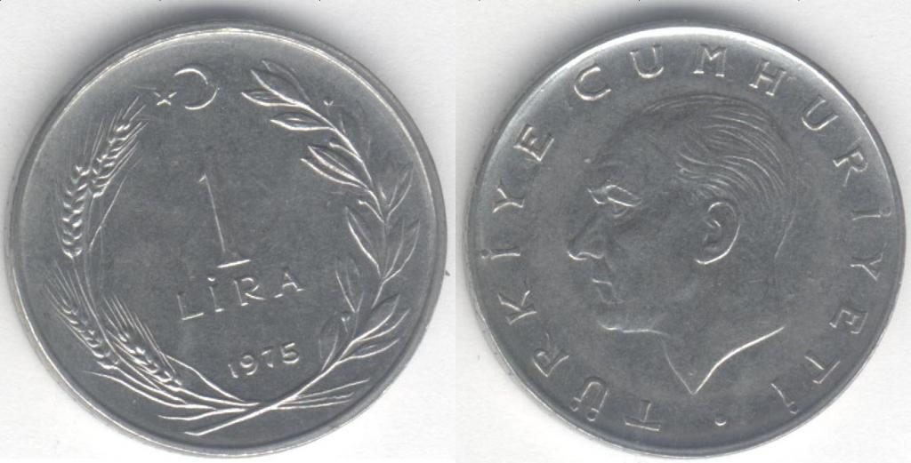 Монета Турция 1 лира 1975 г. XF