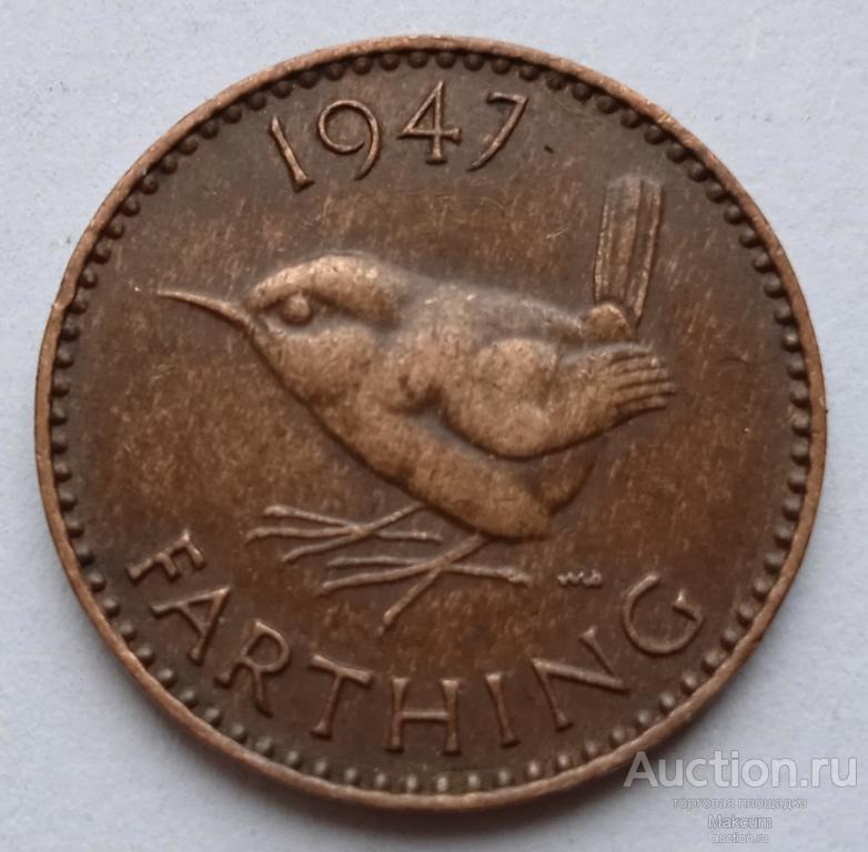 Великобритания 1 фартинг . 1947 г . Король Георг VI .
